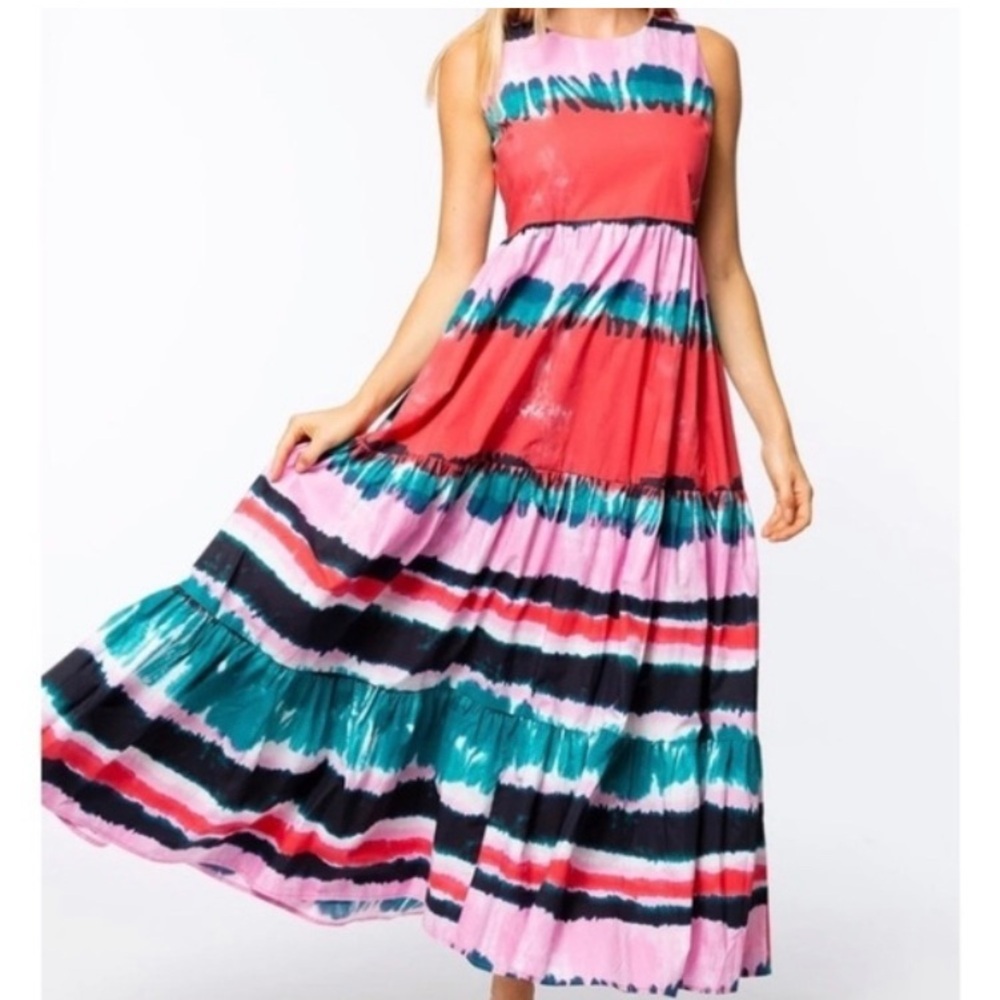 Tyler Boe Tie Dyed Multicolor Tiered Cotton Maxi Dress Sz M